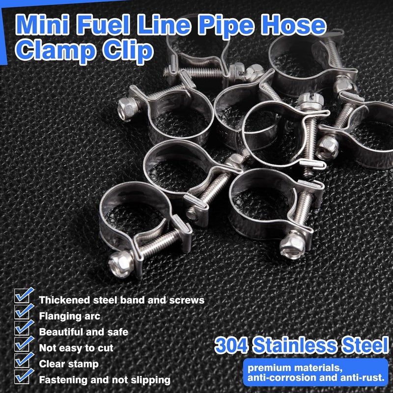 LEONTOOL 10pcs Stainless Steel Mini Fuel Line Pipe Hose Clamp Clip 15-17mm Fuel Injection Line Style Hose Clamp Adjustable Pipe Hose Clip Tube Clamps For Diesel Petrol Pipe (9/16" - 11/16"Dia) - Image 2